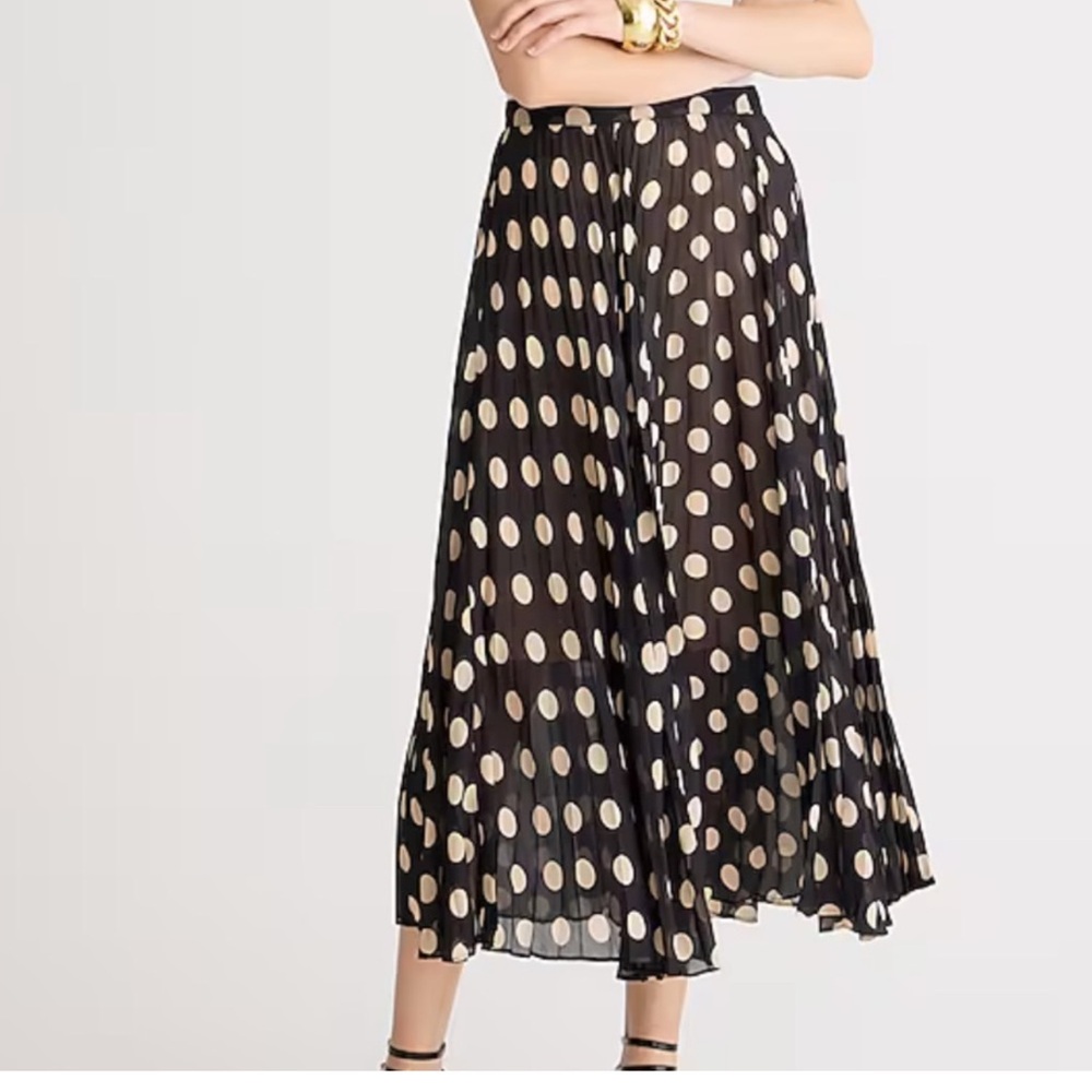 J crew black dot Gwyneth pleated skirt in dot chiffon